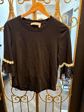 See by Chloe Knit Top with Lace-Trim sequins Sleeves Ruffle polka dot  size m